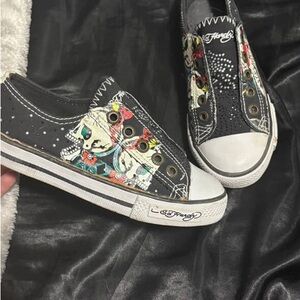 Ed Hardy Black Slip-On Sneakers with Graphic Design
